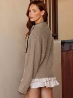Elorivane Women Tie Neck Knit Sweater, Contrast Edge Long Sleeve Relaxed Country Concert Fall Top - Image 20
