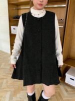 Elorivane Plus Size Woolen Mini Dress, Sleeveless Short Cute Casual Top - Image 11