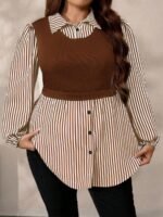 Elorivane Plus Size Black Knit Floral Patchwork Pullover Top, Autumn Winter Casual Wear - Image 23