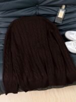 Elorivane Women's Minimalist V-Neck Loose Knit Sweater | Low-Key Vintage Brown Pullover Fall - Image 25