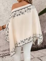 Elorivane Plus Size Women Floral Print Asymmetrical Shoulder Shirt, Fall Daily Casual - Image 2