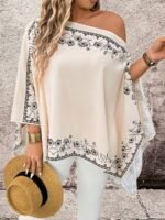 Elorivane Plus Size Women Floral Print Asymmetrical Shoulder Shirt, Fall Daily Casual - Image 4