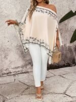 Elorivane Plus Size Women Floral Print Asymmetrical Shoulder Shirt, Fall Daily Casual - Image 5
