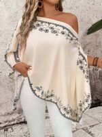 Elorivane Plus Size Women Floral Print Asymmetrical Shoulder Shirt, Fall Daily Casual - Image 6