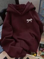 Elorivane Women Bow Pattern Long Sleeve Pocket Sweatshirt, Cute Casual Fall Top - Image 15