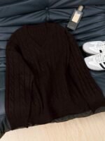 Elorivane Women's Minimalist V-Neck Loose Knit Sweater | Low-Key Vintage Brown Pullover Fall - Image 24