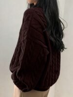 Elorivane Women's Minimalist V-Neck Loose Knit Sweater | Low-Key Vintage Brown Pullover Fall - Image 22