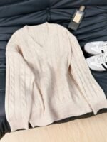 Elorivane Women's Minimalist V-Neck Loose Knit Sweater | Low-Key Vintage Brown Pullover Fall - Image 14