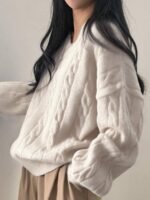 Elorivane Women's Minimalist V-Neck Loose Knit Sweater | Low-Key Vintage Brown Pullover Fall - Image 13