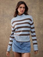 Elorivane Women Brown & Cream Striped Turtleneck Sweater, Long Sleeve Relaxed Country Style Fall Winter Rodeo Top - Image 12