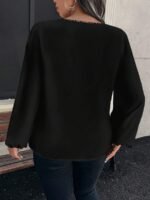 Elorivane Plus Size Leopard Print Contrast Collar V-Neck Shirt Loose Long Puff Sleeve for Winter Casual Commute Formal Evening Wear - Image 2