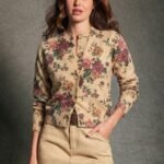 Elorivane Women Floral Jacquard Cardigan, Crewneck Button Front Relaxed Long Sleeve Western Cowgirl Fall Winter Knit Top
