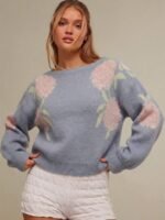 Elorivane Women Floral Jacquard Knit Sweater, Boatneck Long Sleeve Western Cowgirl Fall Winter Rodeo Top - Image 22