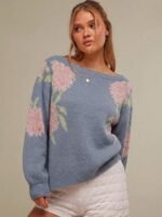 Elorivane Women Floral Jacquard Knit Sweater, Boatneck Long Sleeve Western Cowgirl Fall Winter Rodeo Top - Image 24