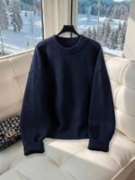 Elorivane Women's Commuter Minimalist Solid Color Knit Sweater, Autumn Winter - Image 6