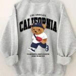 Elorivane Women's Oversized Bear Graphic Sweatshirt, Long Sleeve Crew Neck