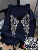 Elorivane Women's Black Glitter Hoodie, Rhinestone Wing Design Cute Casual Sweatshirt for Autumn Back To School - Image 15