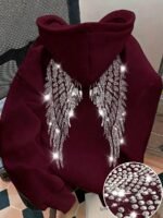 Elorivane Women's Black Glitter Hoodie, Rhinestone Wing Design Cute Casual Sweatshirt for Autumn Back To School - Image 10