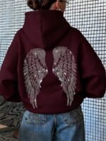 Elorivane Women's Black Glitter Hoodie, Rhinestone Wing Design Cute Casual Sweatshirt for Autumn Back To School - Image 11