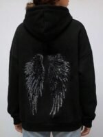 Elorivane Women's Light Grey Angel Wings Sweatshirt, Sequin Embroidery Y2K Dropped Shoulder Fall - Image 24
