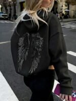 Elorivane Women's Light Grey Angel Wings Sweatshirt, Sequin Embroidery Y2K Dropped Shoulder Fall - Image 22