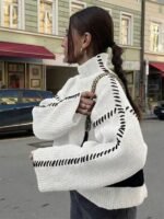 Elorivane Women's French Contrast Stitching High Neck Knit Sweater | Commuter Versatile Black Pullover Fall - Image 13