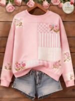 Elorivane Plus Size Cute Printed Crew Neck Long Sleeve Sweatshirt for Fall - Image 2
