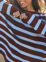Elorivane Women Striped Knit Sweater, Crew Neck Long Sleeve Oversized Western Cowgirl Fall Winter Festival Top - Image 6