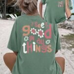 Elorivane Women's Plus Size Beach Quote Graphic Tee, Casual Summer
