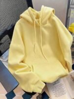 Elorivane Women Y2K Solid Color Hooded Pullover Sweatshirt, Casual Yellow Fall Back To School Hoodie - Image 10