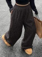 Elorivane Plus Size Leopard Corduroy Pants, Elastic Waist Loose Straight Leg Trousers - Image 11