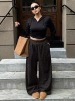 Elorivane Plus Size Leopard Corduroy Pants, Elastic Waist Loose Straight Leg Trousers - Image 14