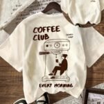 Elorivane Women's Coffee Club Graphic Tee, Casual Short Sleeve