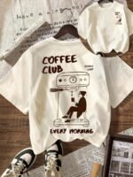 Elorivane Women's Coffee Club Graphic Tee, Casual Short Sleeve