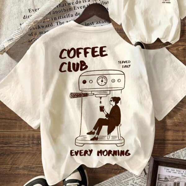 Elorivane Women's Coffee Club Graphic Tee, Casual Short Sleeve