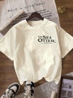 Elorivane Women's White Vintage Sea Otter Biology Tee, Plus Size Round Neck Casual Summer - Image 6