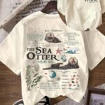 Elorivane Women's White Vintage Sea Otter Biology Tee, Plus Size Round Neck Casual Summer