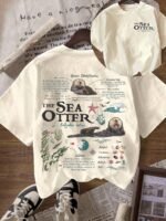 Elorivane Women's White Vintage Sea Otter Biology Tee, Plus Size Round Neck Casual Summer