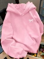 Elorivane Women Bow Pattern Long Sleeve Pocket Sweatshirt, Cute Casual Fall Top - Image 11