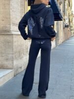 Elorivane Women's Light Grey Angel Wings Sweatshirt, Sequin Embroidery Y2K Dropped Shoulder Fall - Image 16