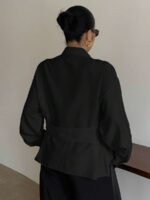 Elorivane Plus Size White Shirt, Lapel Half-Open Tie Hem Long Sleeve Spring Autumn Blouse - Image 16