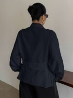 Elorivane Plus Size White Shirt, Lapel Half-Open Tie Hem Long Sleeve Spring Autumn Blouse - Image 11