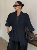 Elorivane Plus Size White Shirt, Lapel Half-Open Tie Hem Long Sleeve Spring Autumn Blouse - Image 13