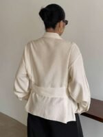 Elorivane Plus Size White Shirt, Lapel Half-Open Tie Hem Long Sleeve Spring Autumn Blouse - Image 21