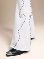 Elorivane Women Black Studded Flared Denim Jeans, High Rise Western Cowgirl Fall Winter Rodeo Festival Pants - Image 14