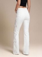 Elorivane Women Black Studded Flared Denim Jeans, High Rise Western Cowgirl Fall Winter Rodeo Festival Pants - Image 15