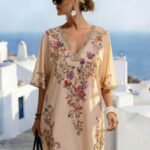 Elorivane Plus Size Women Summer Short Sleeve Floral Print Dress, Patchwork Lace Trim, Resort Wear Casual Holiday Embroidered Beach Vacation Black