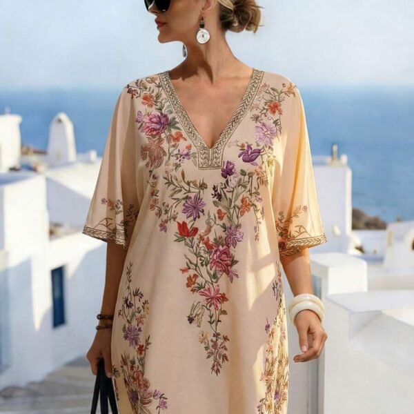 Elorivane Plus Size Women Summer Short Sleeve Floral Print Dress, Patchwork Lace Trim, Resort Wear Casual Holiday Embroidered Beach Vacation Black