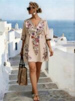 Elorivane Plus Size Women Summer Short Sleeve Floral Print Dress, Patchwork Lace Trim, Resort Wear Casual Holiday Embroidered Beach Vacation Black - Image 6