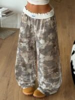 Elorivane Women Olive Green Plaid Cargo Pants, Wide Leg Fold Waist Y2K Hip Hop Trousers - Image 7